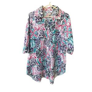 Vintage Physical Attraction size 1X  relaxed fit button front floral.